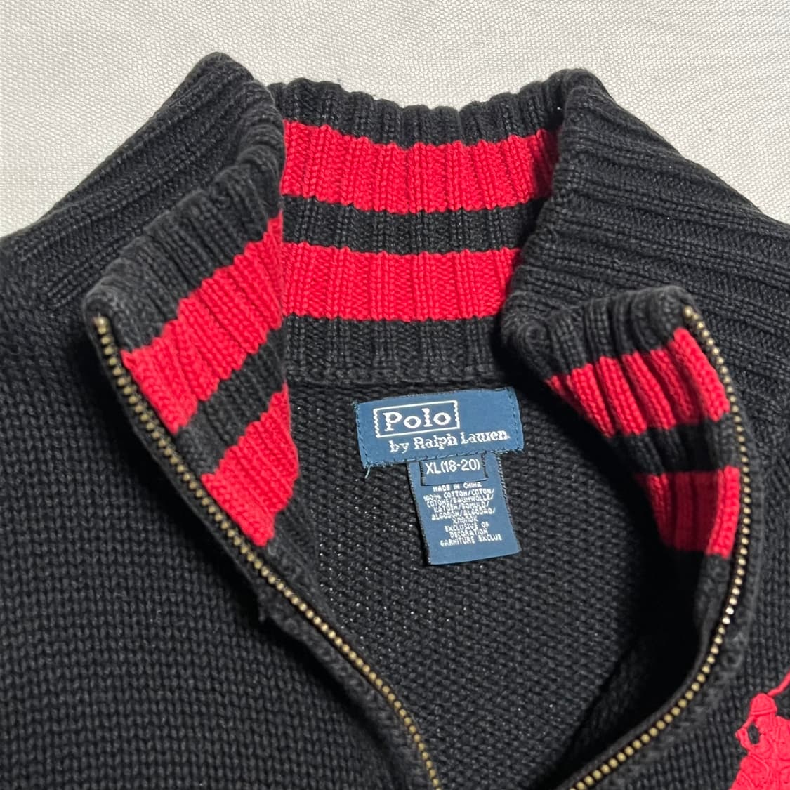 Polo Ralph Lauren 코튼 레드빅포니 블랙 니트 집업 상품이미지3