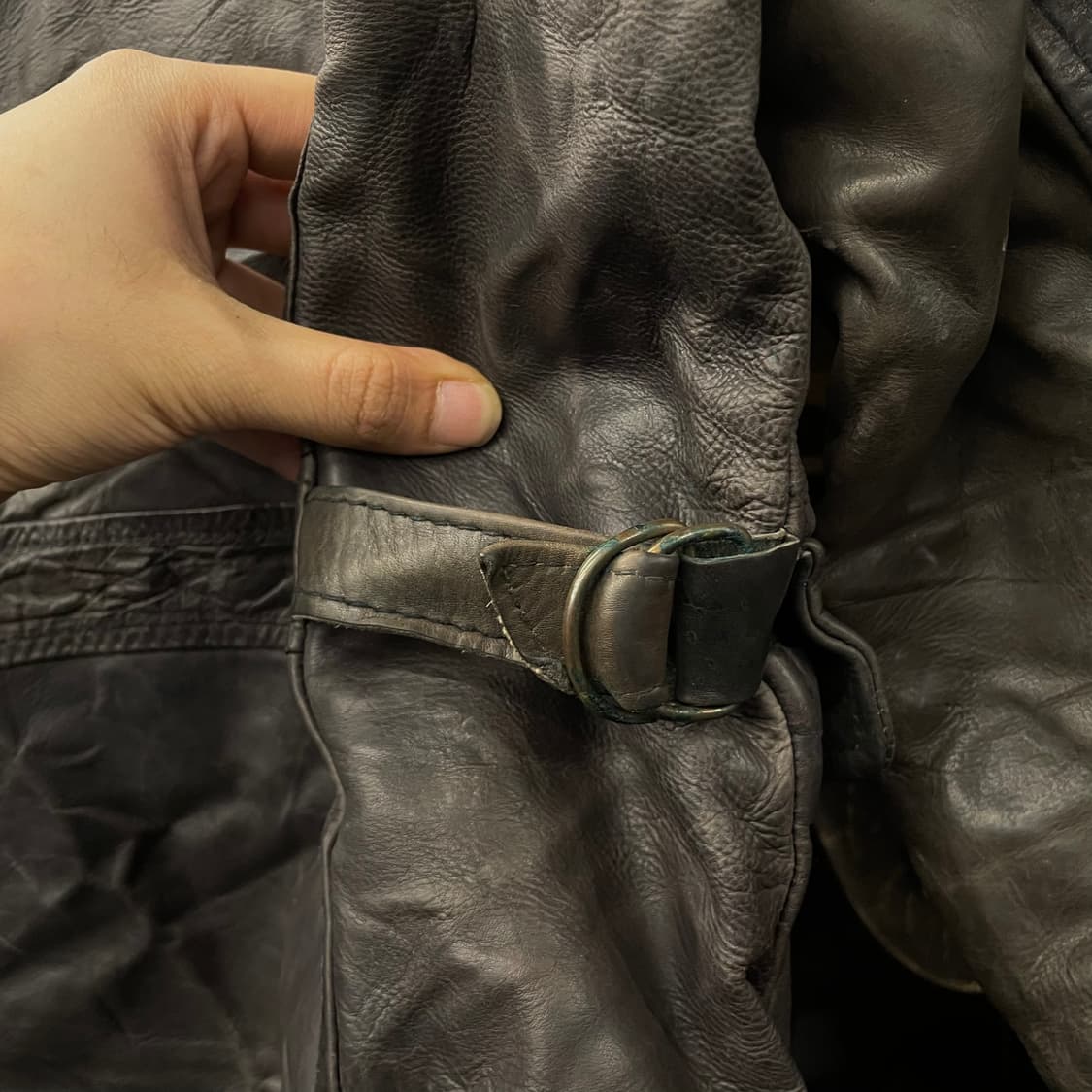 90s DIESEL 디젤 카우하이드 리얼 레더 소가죽 벨크로 헌팅 코트 상품이미지8