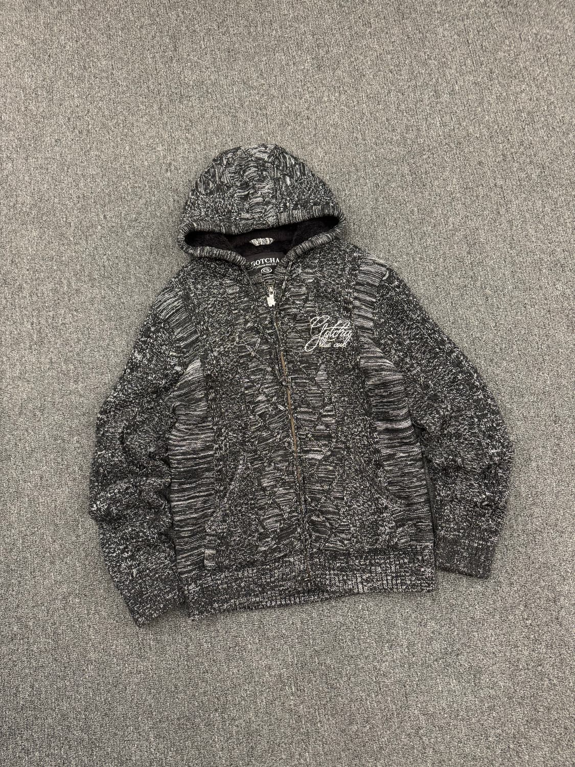 M)GOTCHA 빈티지 니트 기모 후드집업 상품이미지1