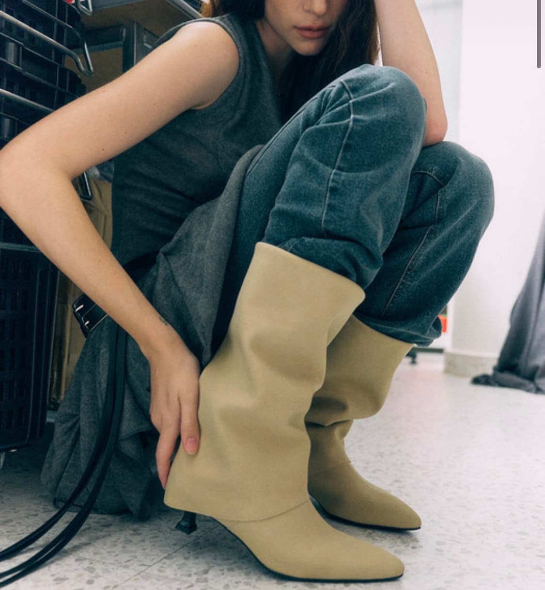 무드나잇 DANE 데인 키튼힐 폴딩부츠 - 4cm (sand-beige) 상품이미지1