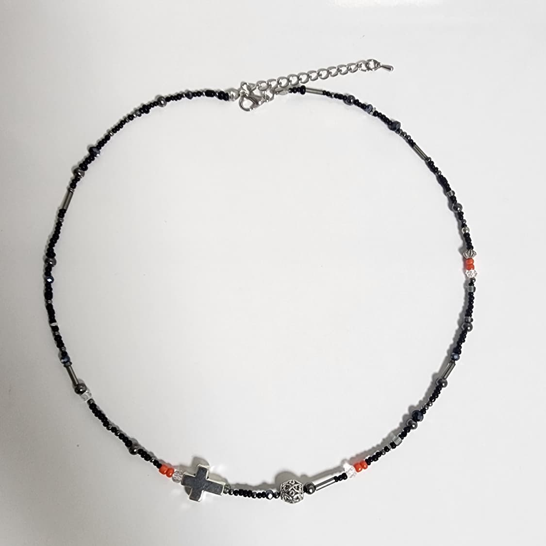 남자 블랙 십자가 비즈 목걸이 상품이미지1