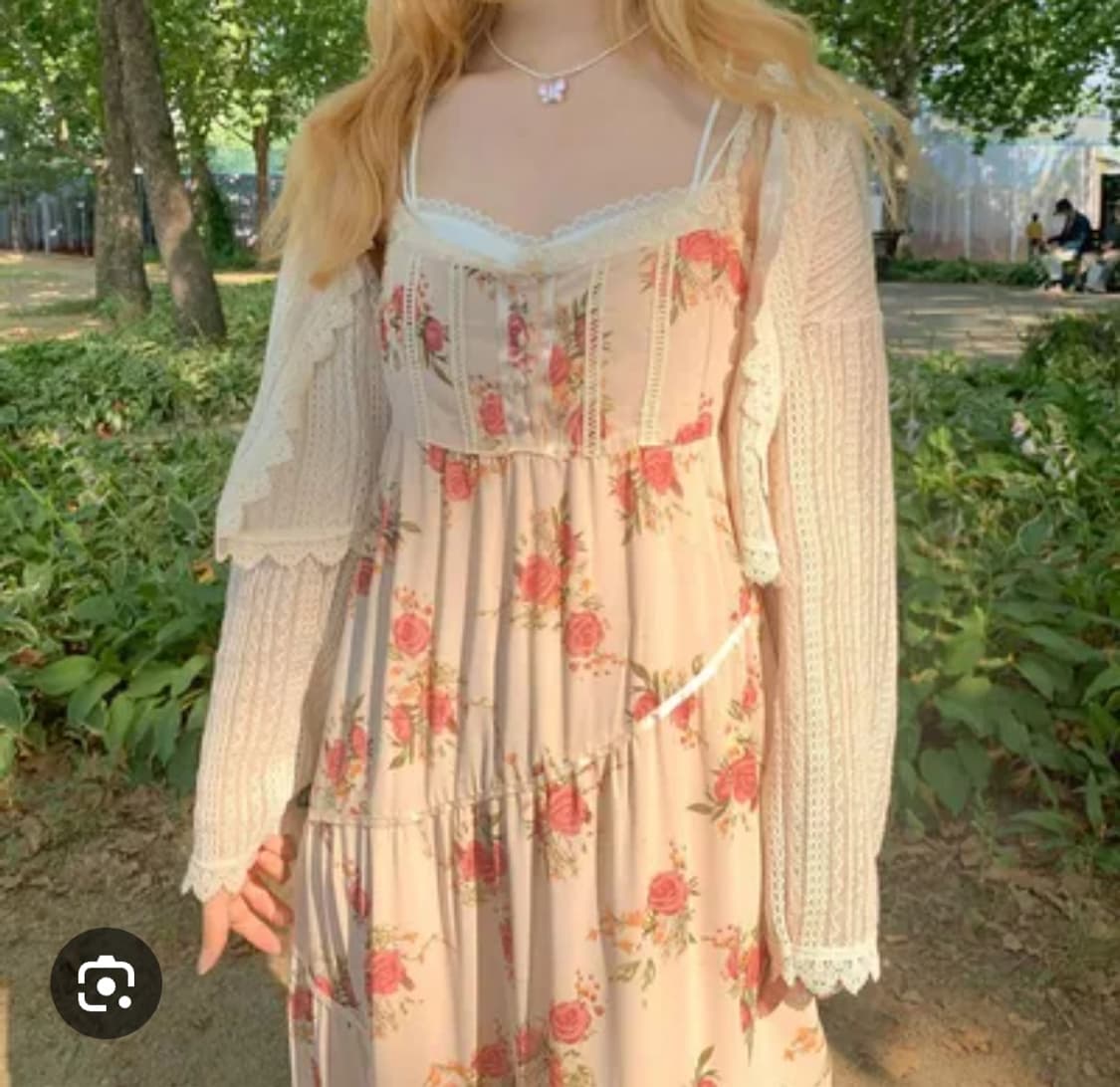 레트로문) 비긴어게인 베이지 로즈 레이스 롱원피스 상품이미지1