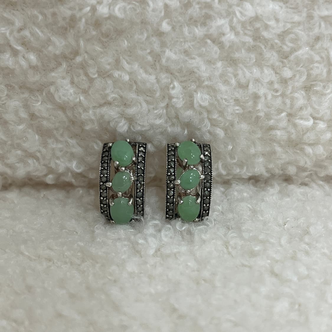 Jade and marcasite 925silver 목걸이&귀걸이 상품이미지2