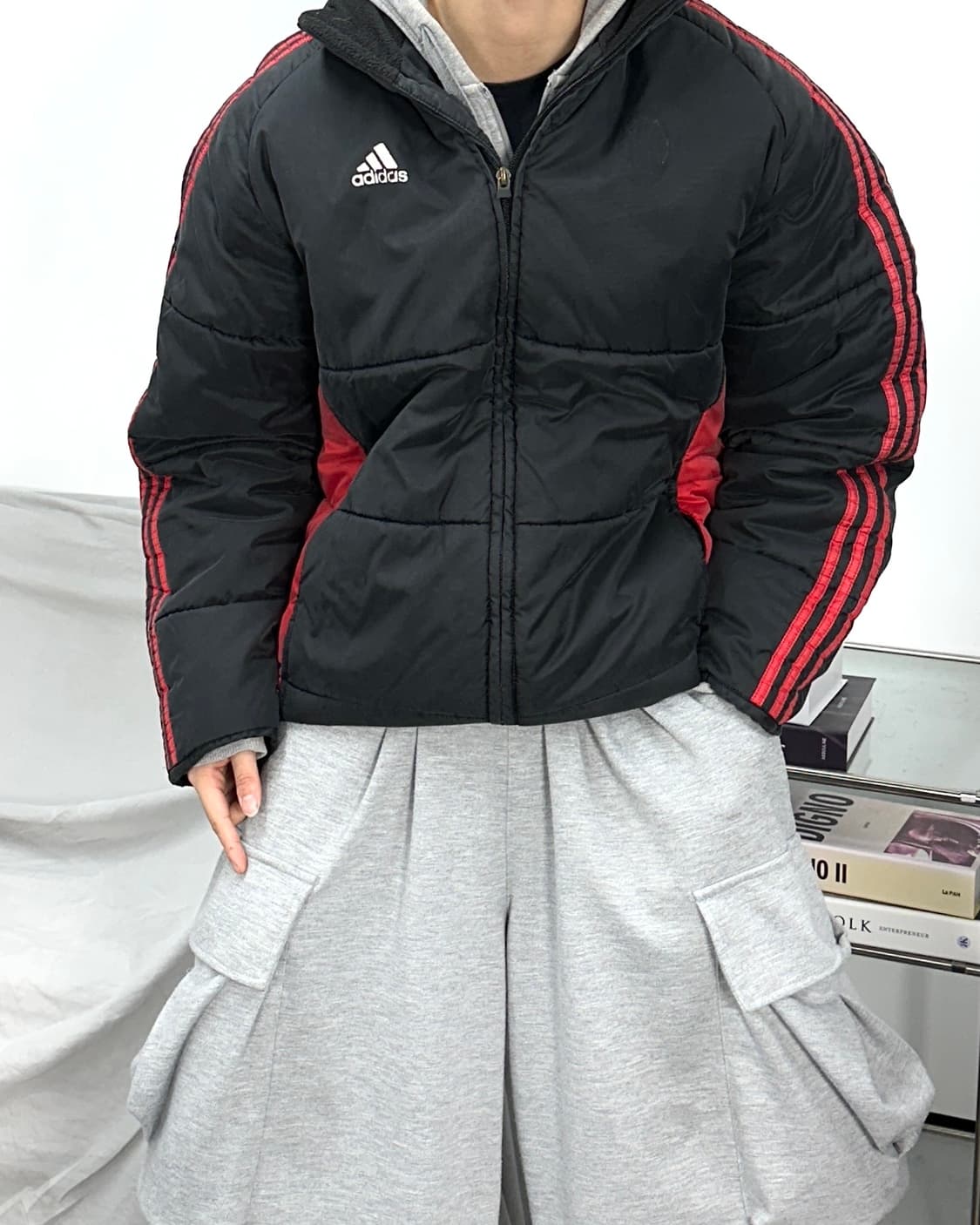 아디다스 00s 블랙 레드 패딩 L 상품이미지2