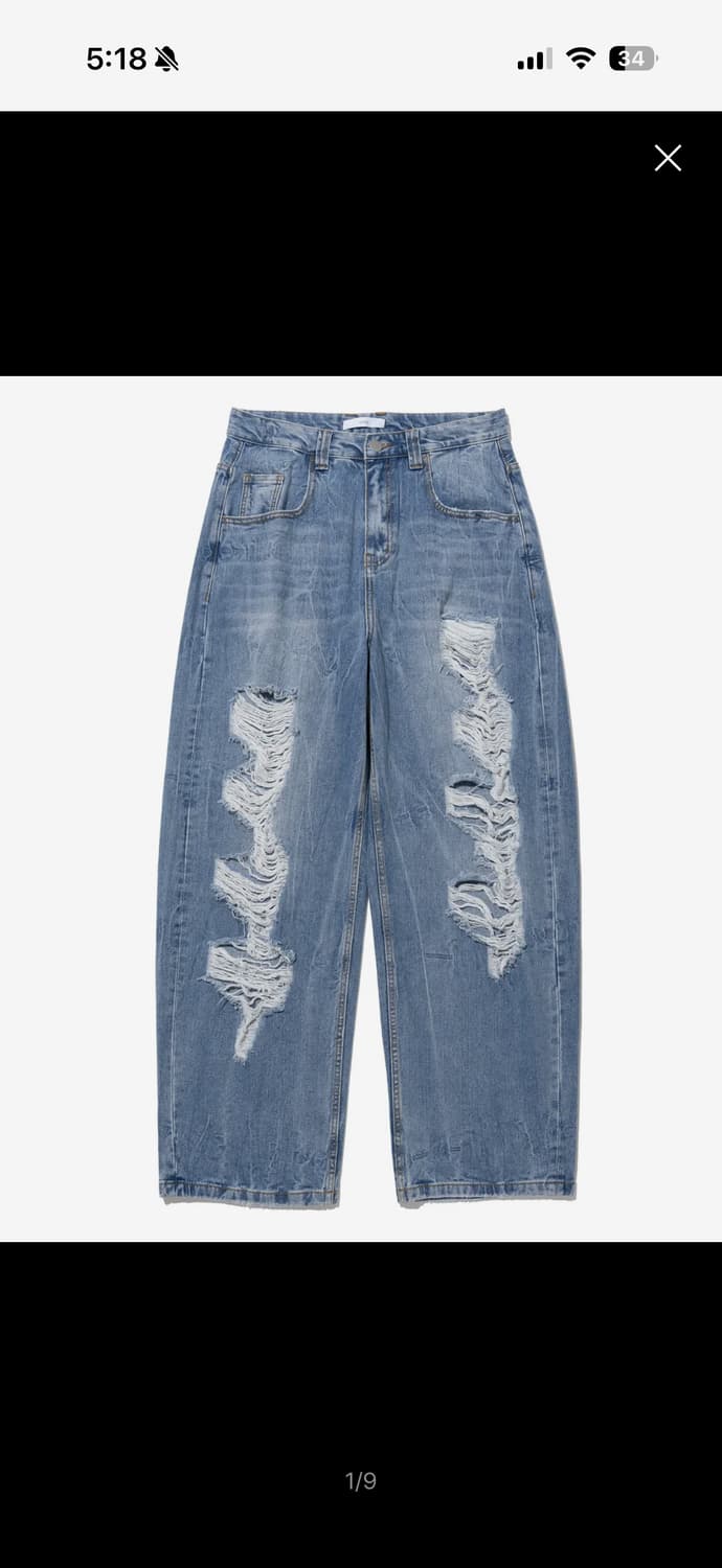 밀로아카이브 리플렉트 커브드 데미지 팬츠 라이트블루 M 상품이미지1