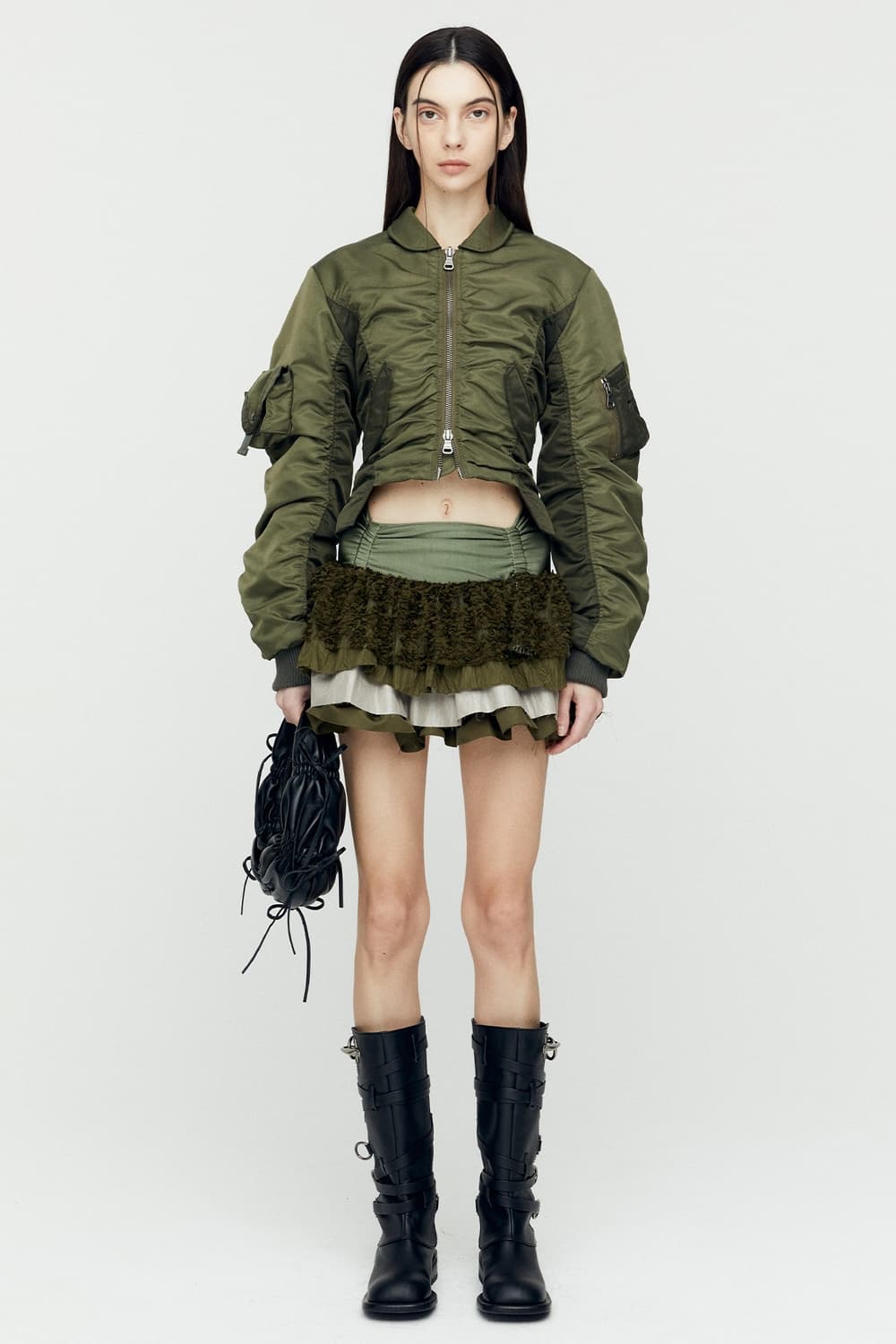 앤더슨벨 봄버 자켓 비탈리나 레이스업 카키 adsb ma1 awa652w 상품이미지3