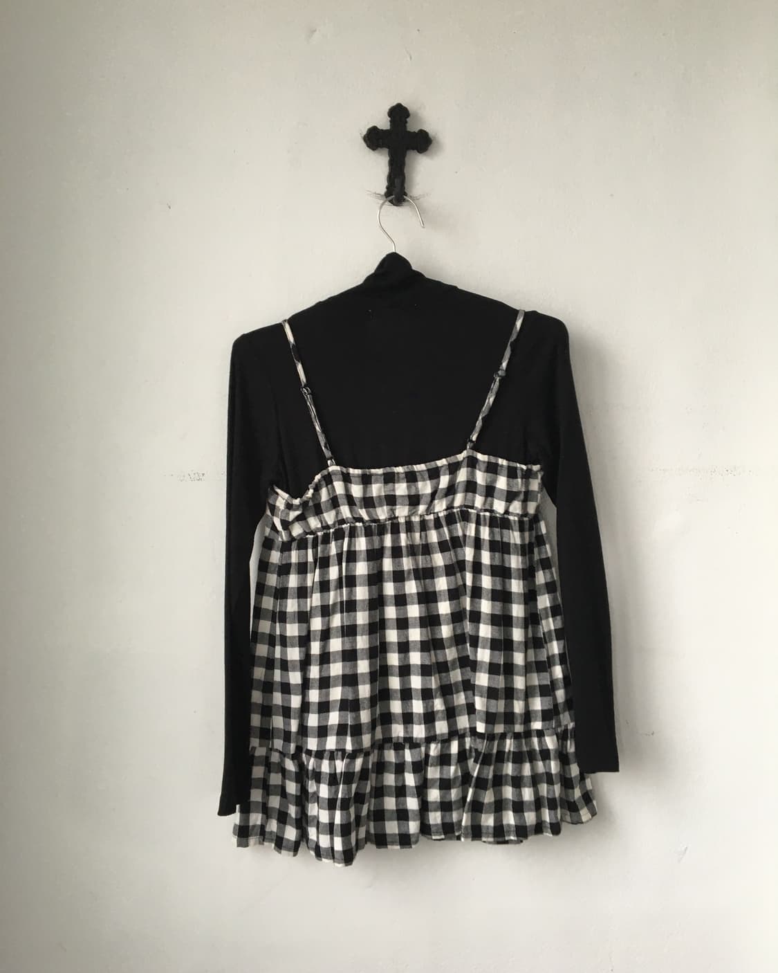 Check pattern sleeveless layered high ne 상품이미지2