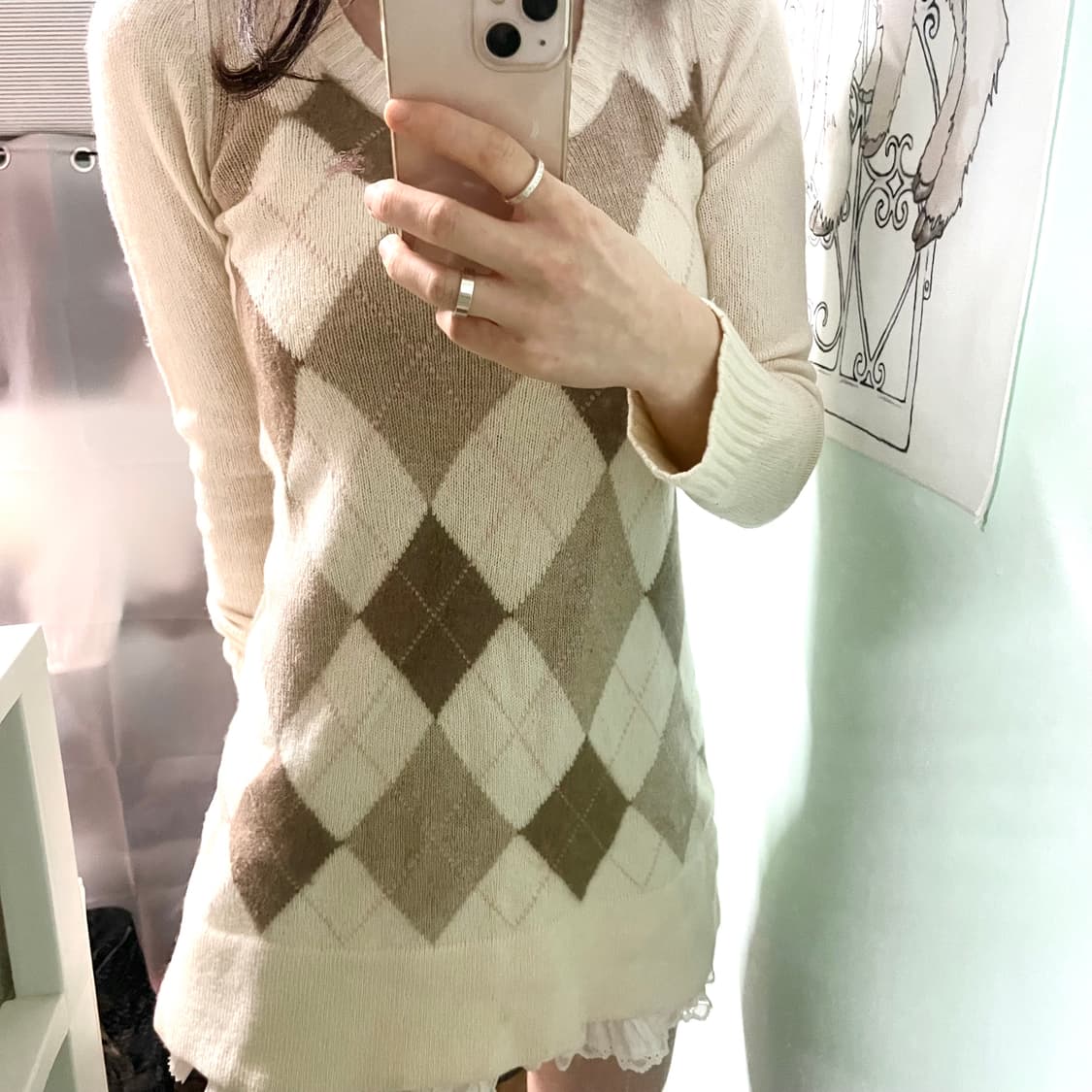 버버리 블루라벨 라떼갸루 아가일 니트 원피스 상품이미지2