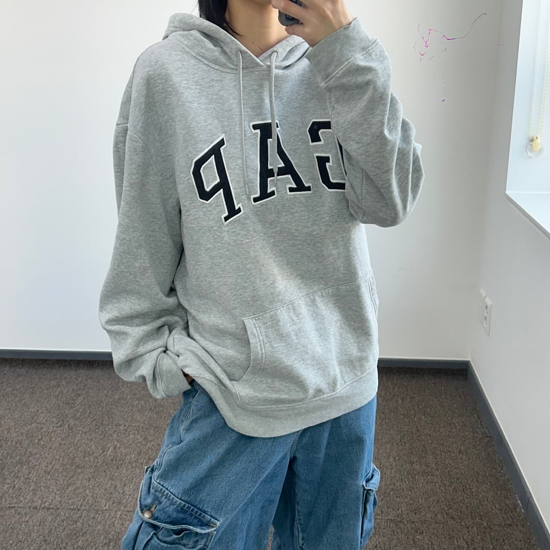 Gap 갭 블랙 로고 그레이 후드티 상품이미지2