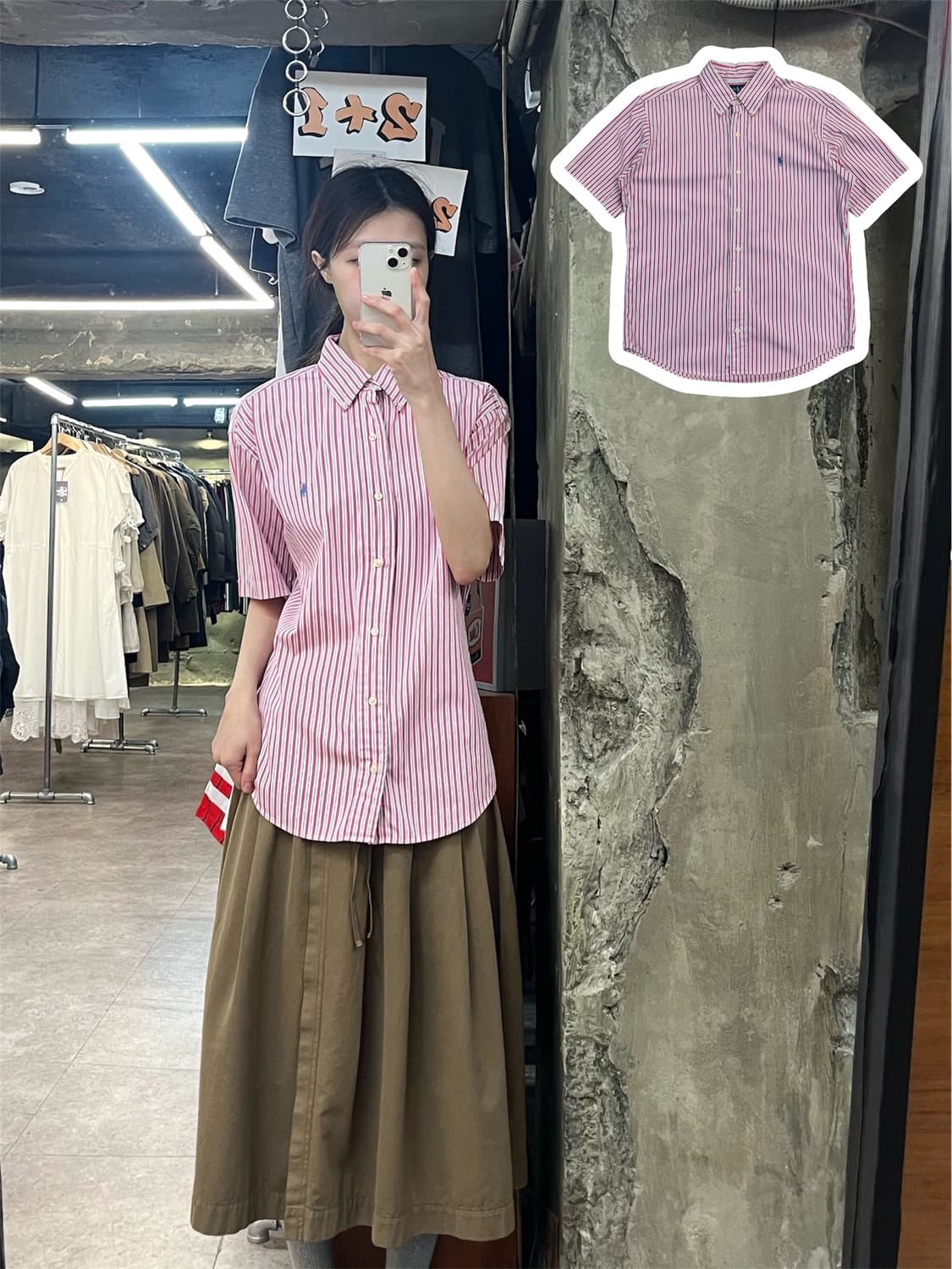 폴로 랄프로렌 스트라이프 반팔 셔츠 핑크 40 #csz4065 상품이미지1