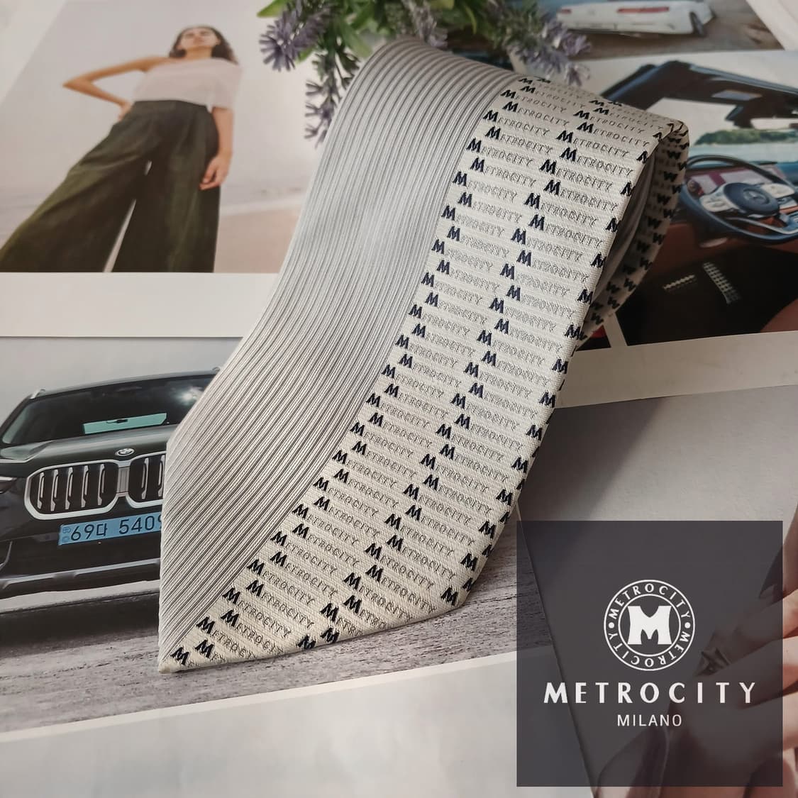 메트로시티 실크 그레이 스트라이프 넥타이 9.8cm A+등급 A18904 상품이미지1