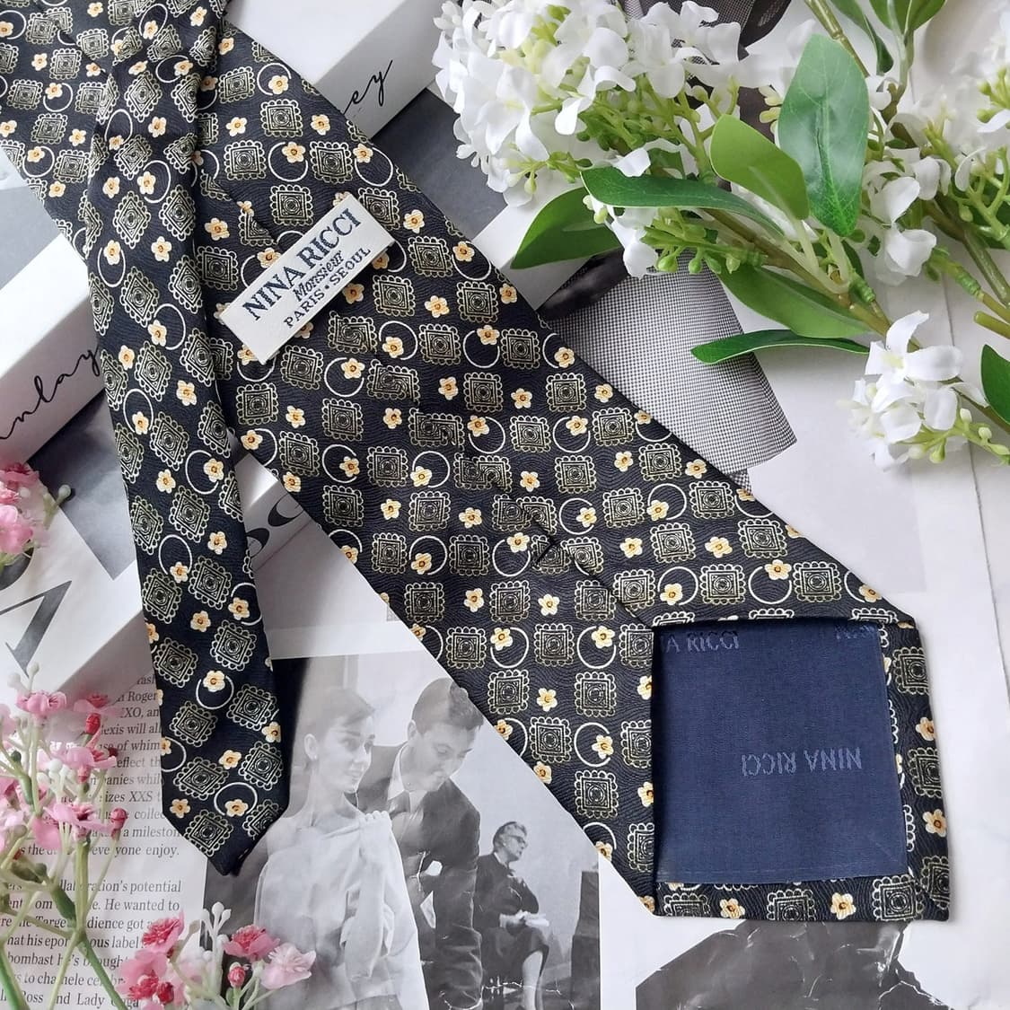 니나리치 실크 블랙 패턴 넥타이 9.9cm A+등급 K2250 상품이미지5