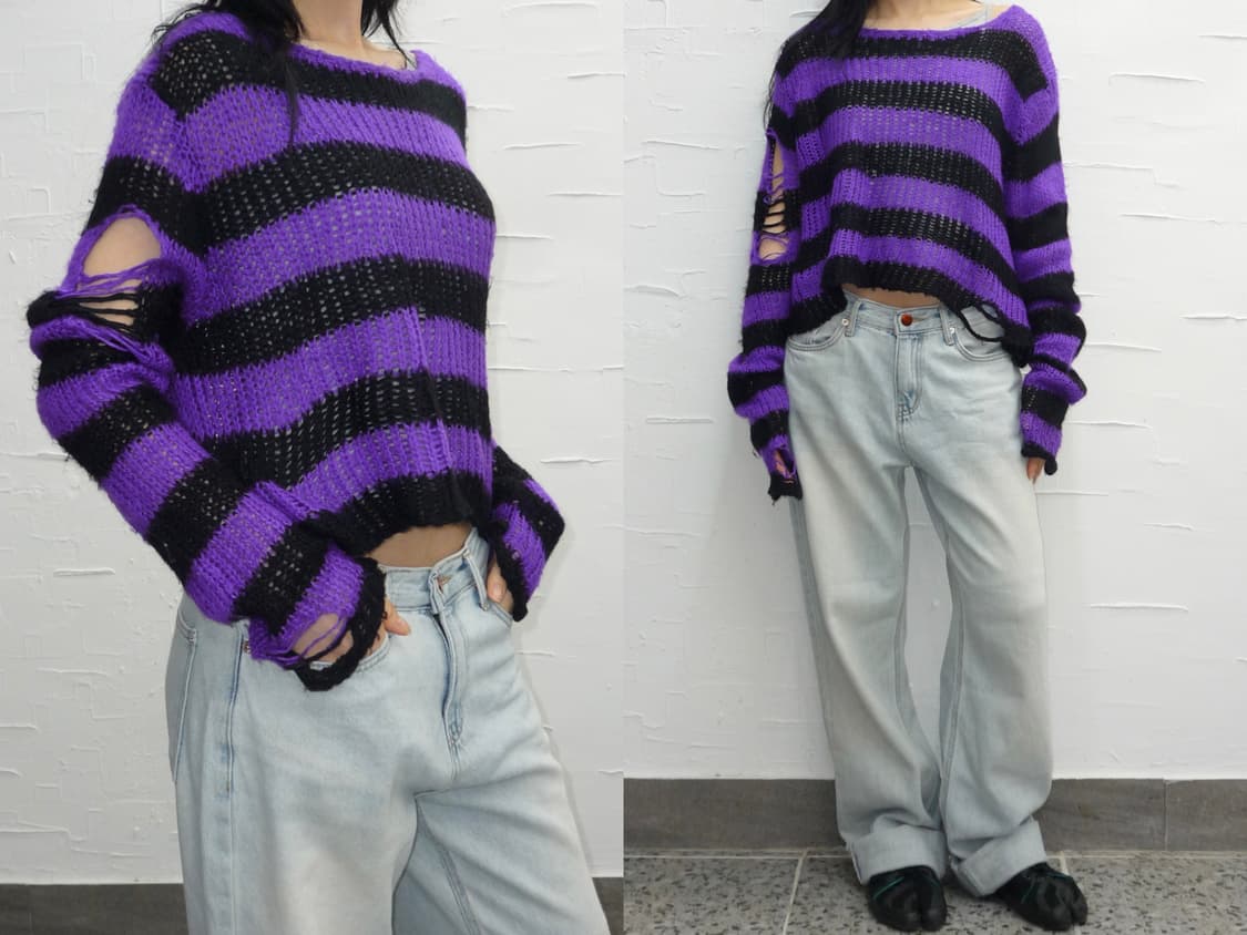 Distressed purple crop knit 상품이미지1