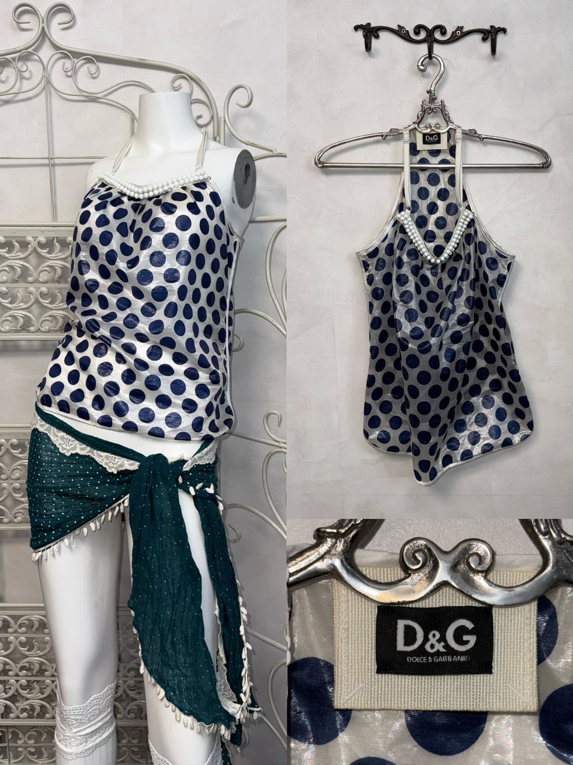 Dolce & Gabbana navy dot pvc silk 슬리브리스 상품이미지1