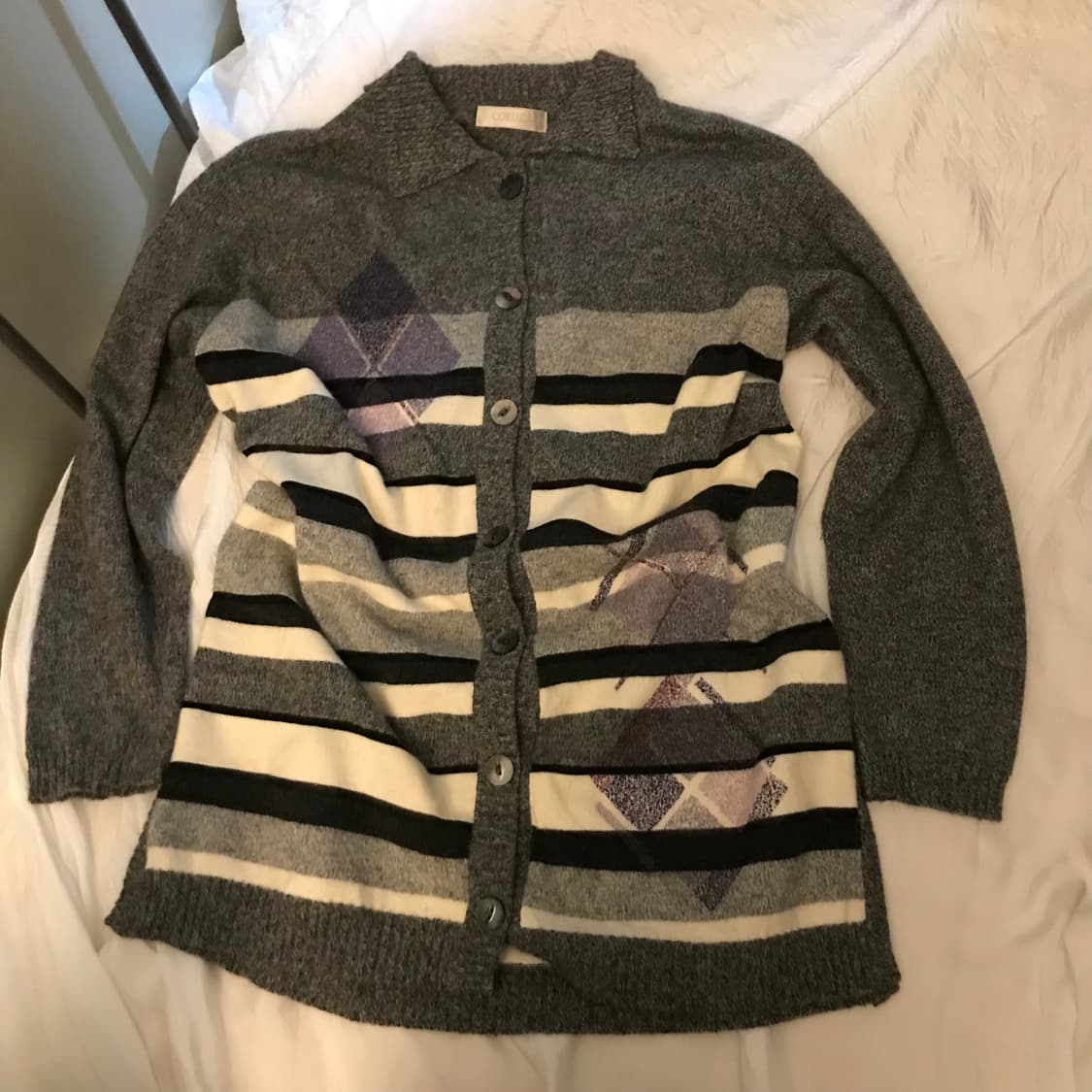 Cordier 모리걸 아가일 카라 니트 원피스 가디건 상품이미지2