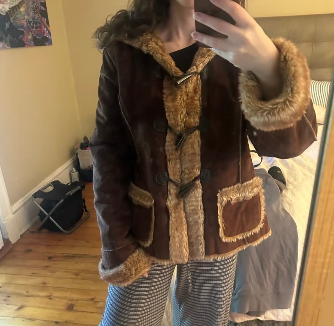 게스 빈티지 후드 하프 스웨이드 퍼 무스탕 코트 상품이미지3