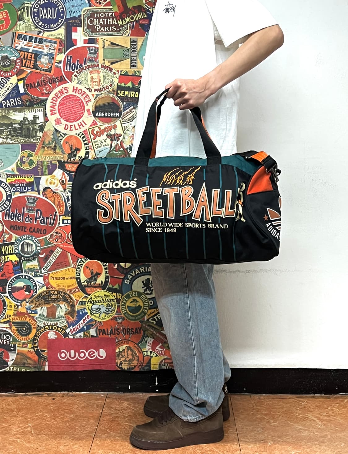 90s 아디다스 올드스쿨 빅로고 프린팅 보스턴백 망치백 토트백 가방 상품이미지1