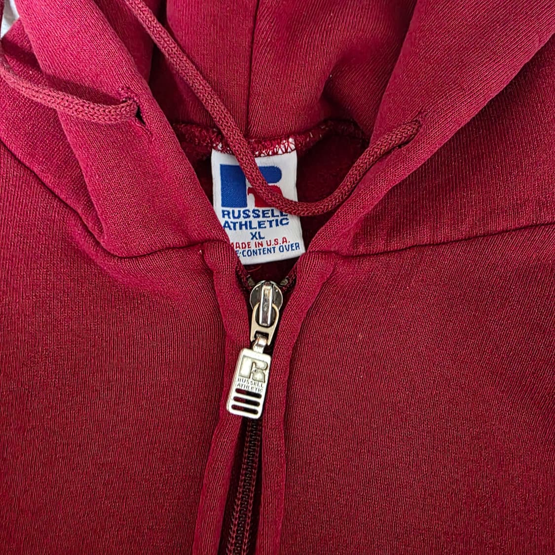 [XL] 90s USA 빈티지 러셀 후드 집업 레드/버건디 블리칭 상품이미지9