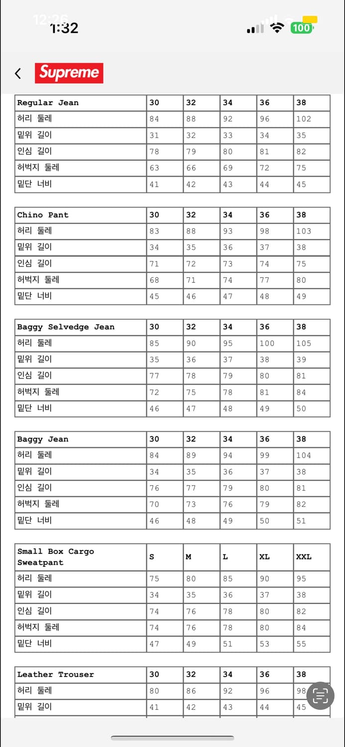 32 슈프림 배기진 블랙 24FW 공홈판 상품이미지7