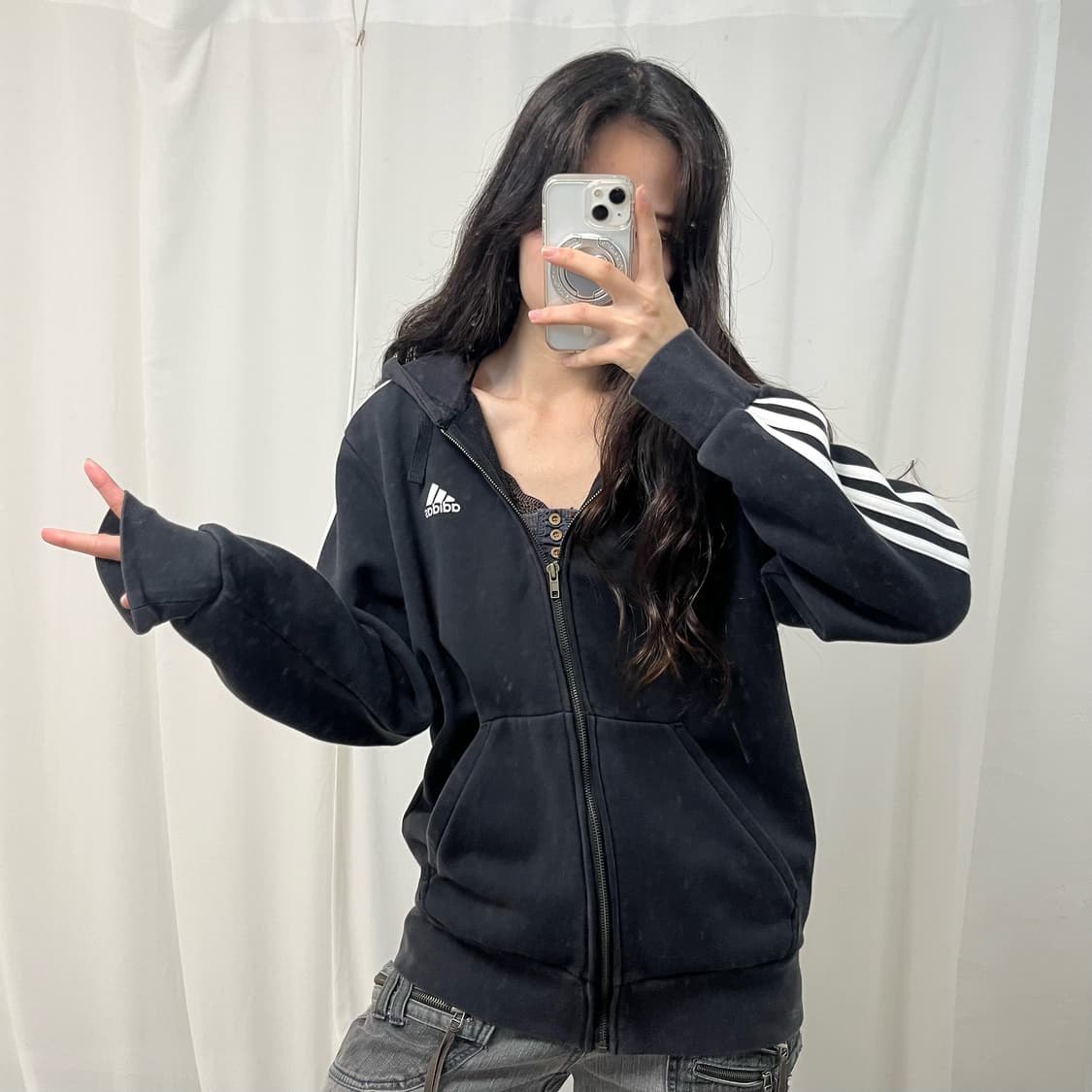 Adidas Black Hood Zip-up 상품이미지2