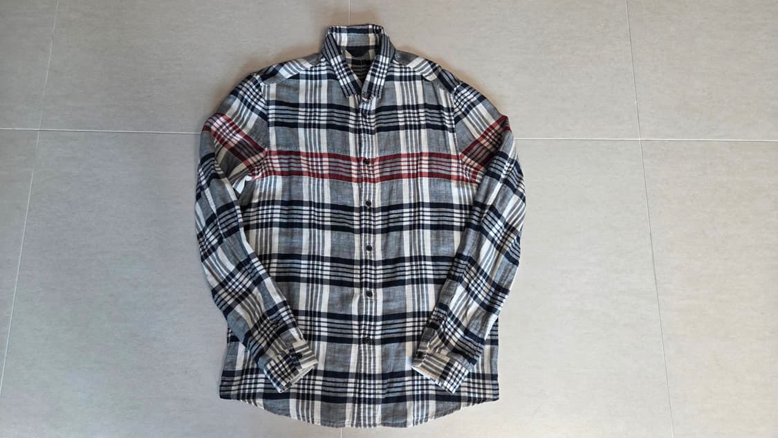 타임 옴므 블랙  체크 린넨 셔츠  상품이미지2