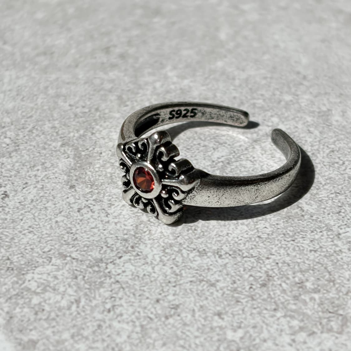 Oribell 크롬 플라워 레드 지르코니아 925실버 오픈링 반지 상품이미지4