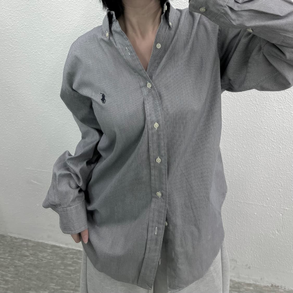 폴로 랄프로렌 네이비포니 블랙 잔체크 셔츠 M 상품이미지6