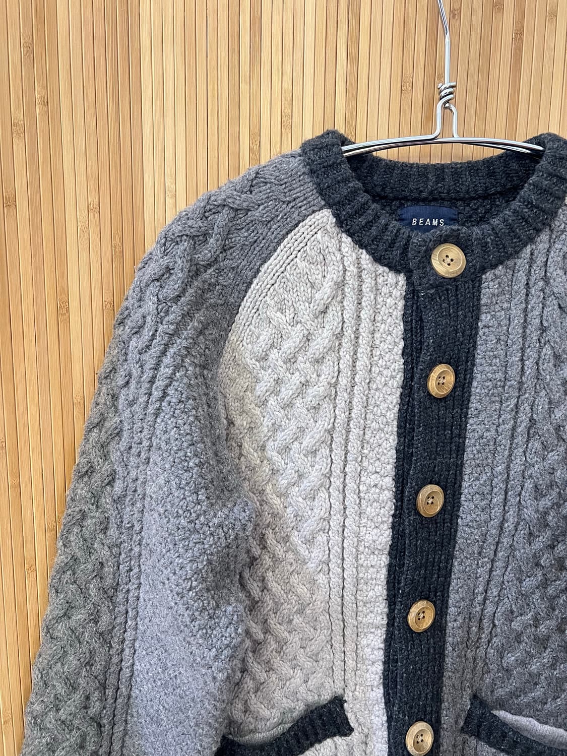 BEAMS 빔즈 M사이즈 아란 니트 가디건 그레이 상품이미지2