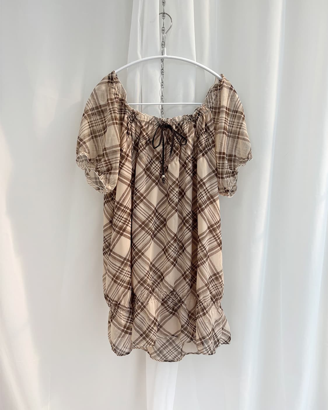 pozzetta 너드 바이러스 체크 롱 반팔 블라우스 상품이미지4