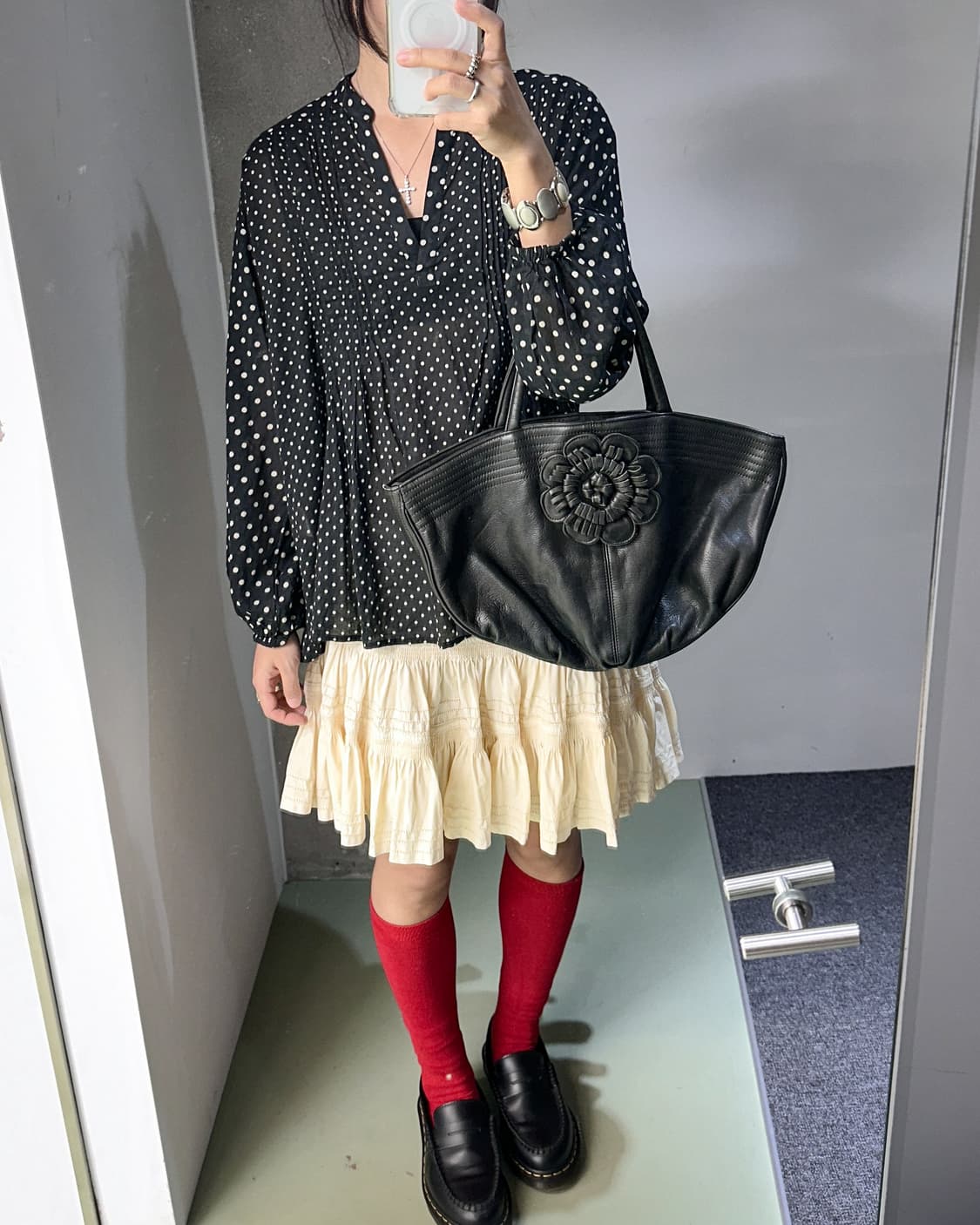 flower applique leather bag 상품이미지4