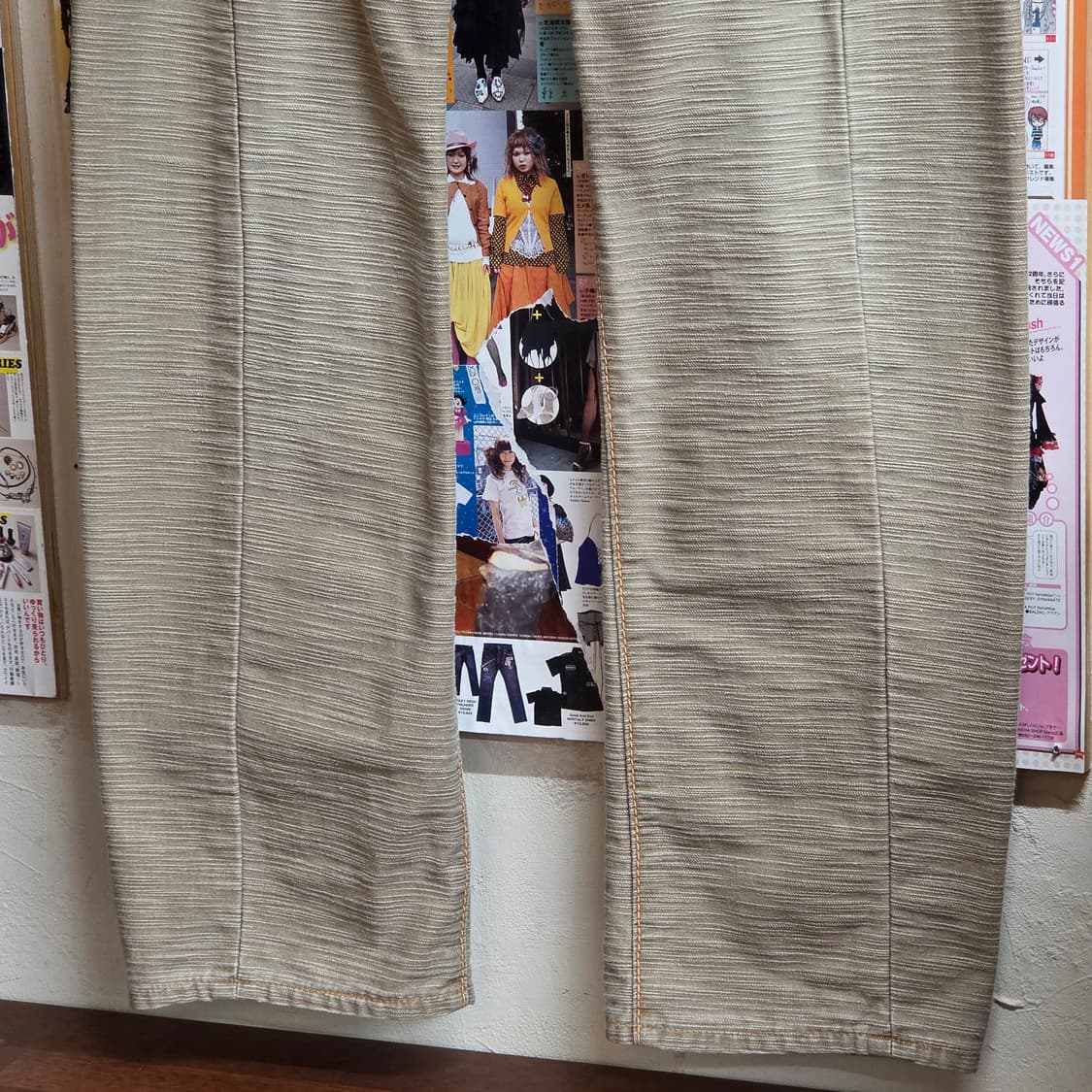 빈티지 잔줄 베이지 코튼 팬츠 상품이미지3