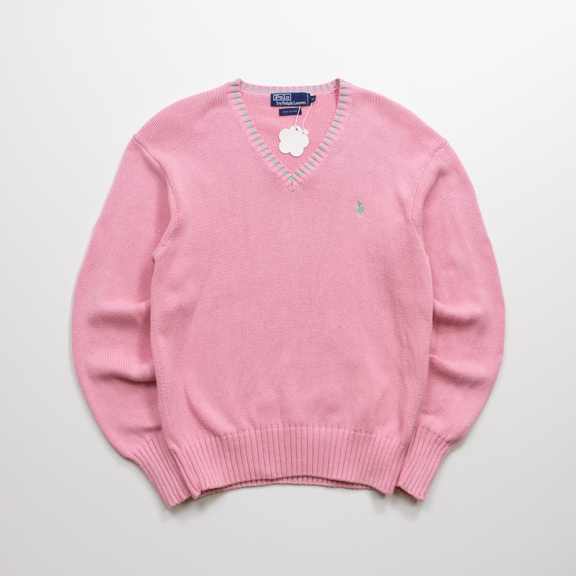폴로 랄프로렌 코튼 브이넥 스웨터 핑크 상품이미지1