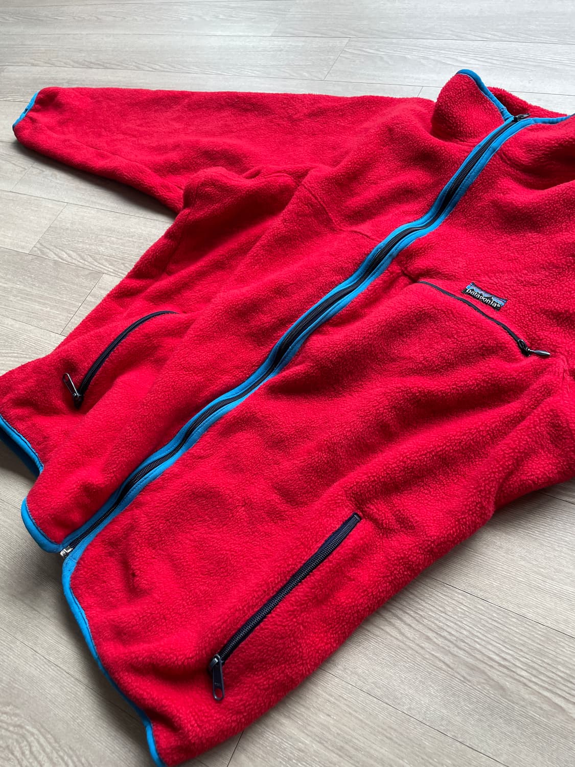 80s 파타고니아 플리스 자켓 레드 블루 신칠라 상품이미지8