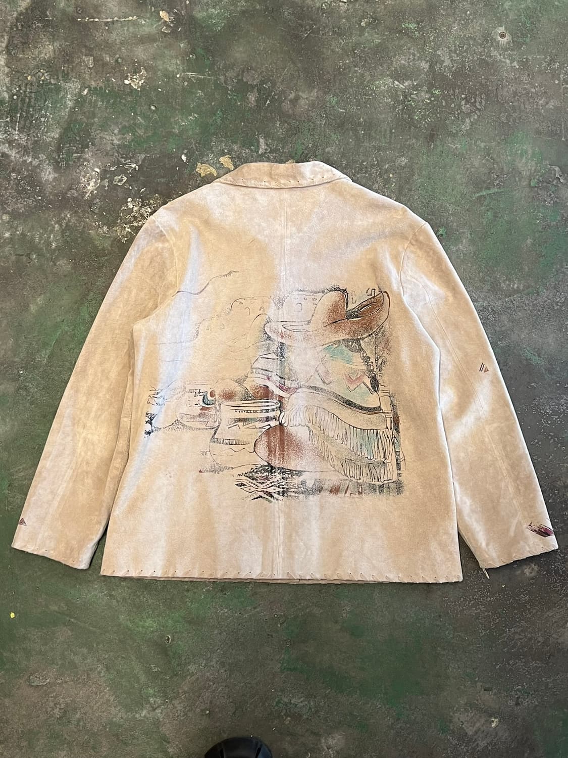 90's 치코스 웨스턴 스웨이드 가죽 자켓 백프린트 아트웨어 빈티지 상품이미지10