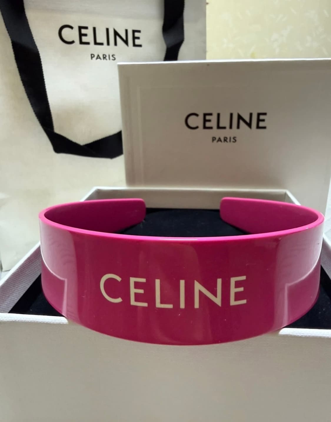셀린느 핫핑크 아세테이트 헤어밴드 정품 상품이미지1