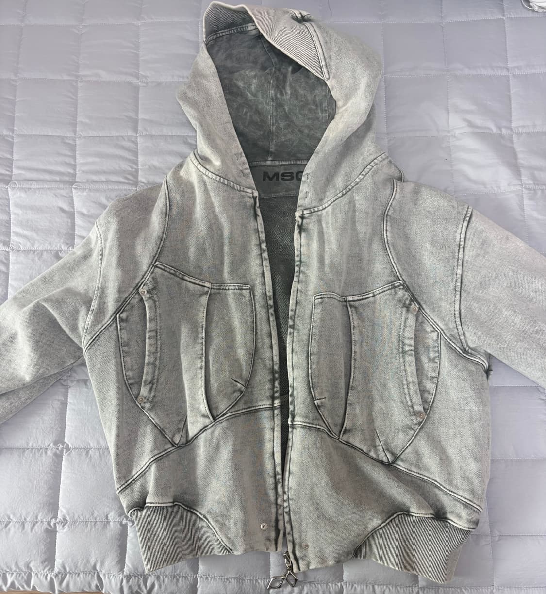 미스치프 빅 포켓 블리치드 후드집업 카키 M 상품이미지1