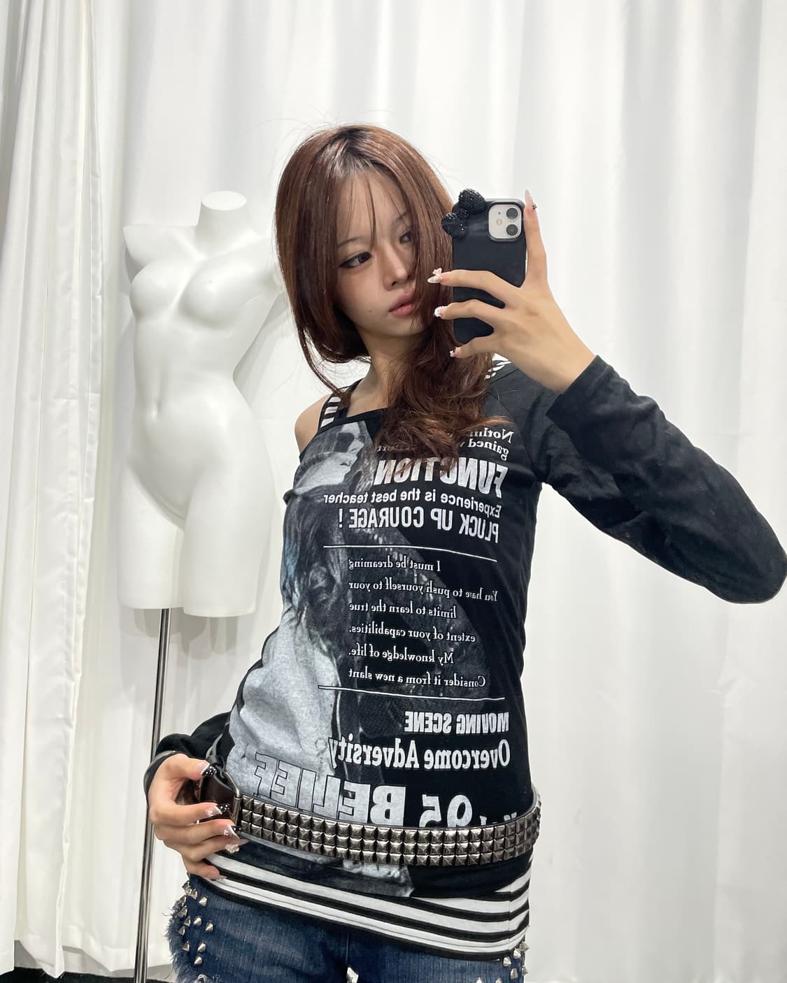 🎸블랙 프린팅 롱슬리브 - 스트라이프 슬리브리스🎸 상품이미지2