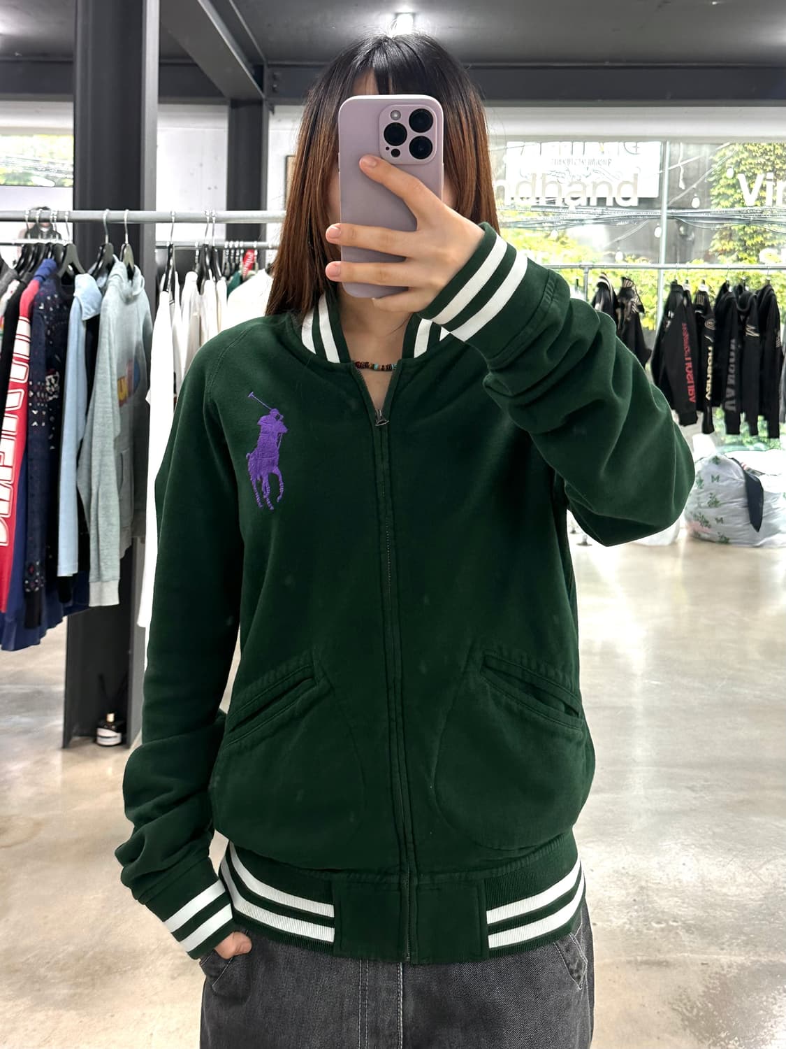 폴로 랄프로렌 빅포니 코튼 스타디움자켓 그린 상품이미지1