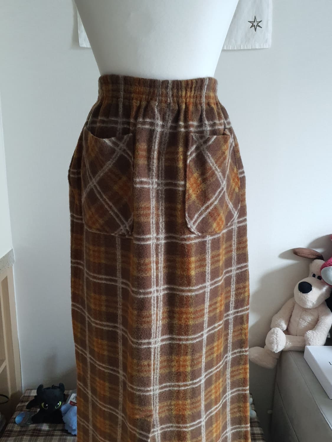 [모리걸] 체크 롱 스커트 모직 치마 상품이미지3