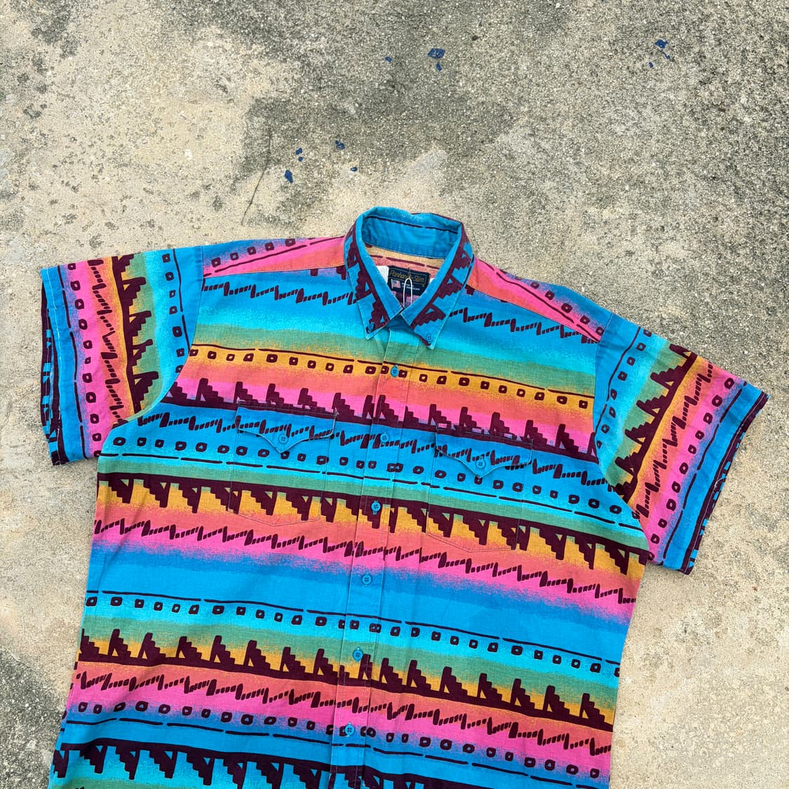 90s USA 팬핸들 슬림 네이티브 웨스턴 반팔셔츠 XL 상품이미지4