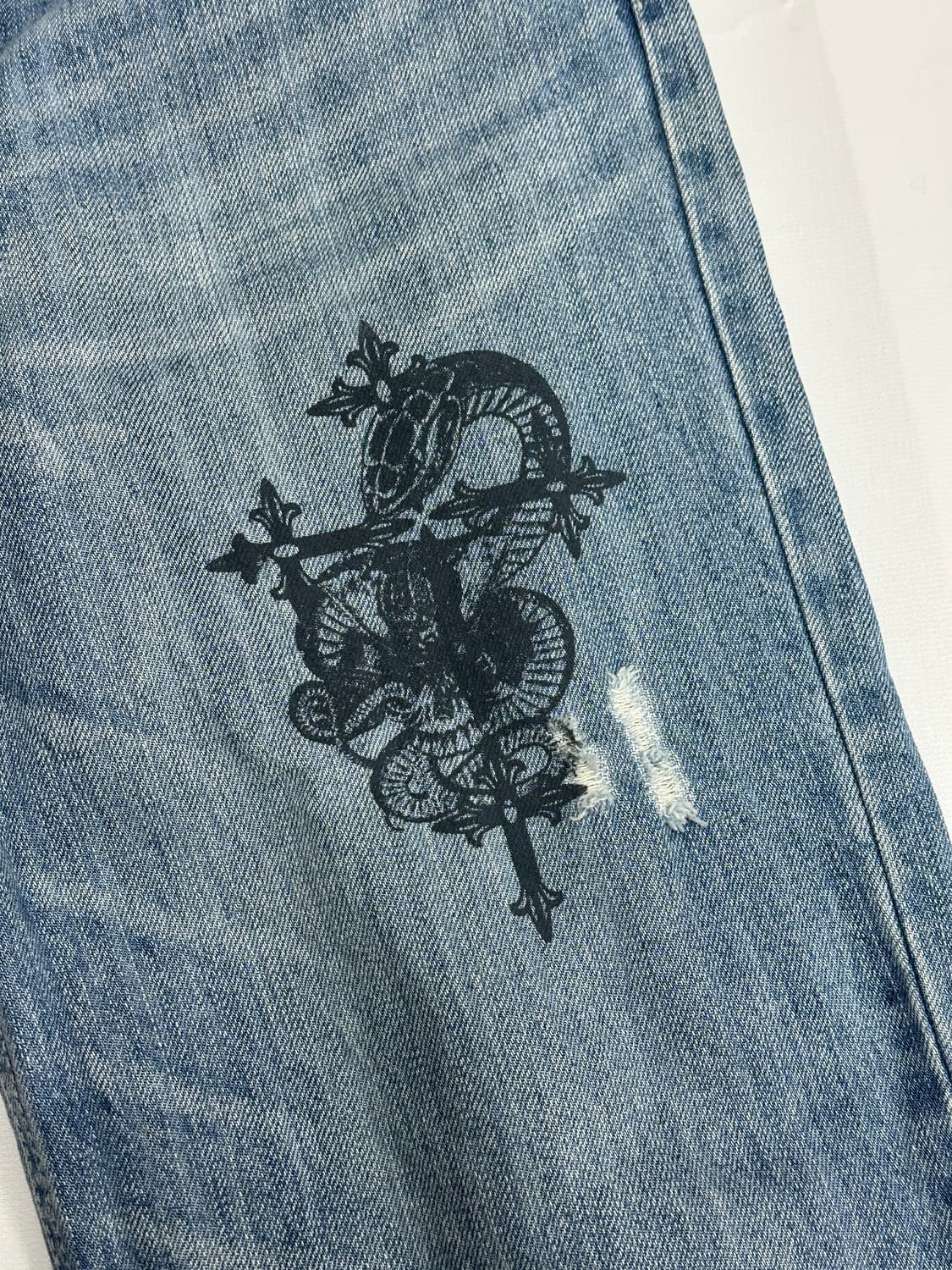 ⭐️타투st 펑크 7부 데님 연청 팬츠⭐️반바지 일본 빈티지 보헤미안  상품이미지5