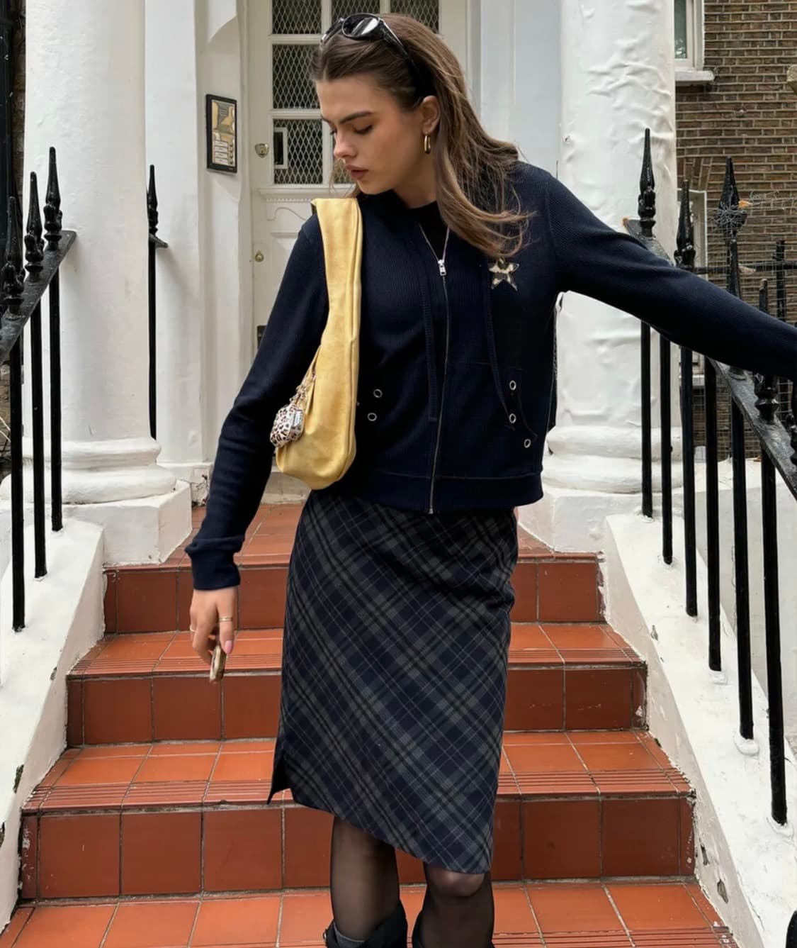 디망쉬 체크 미디 스커트 S 네이비 상품이미지6