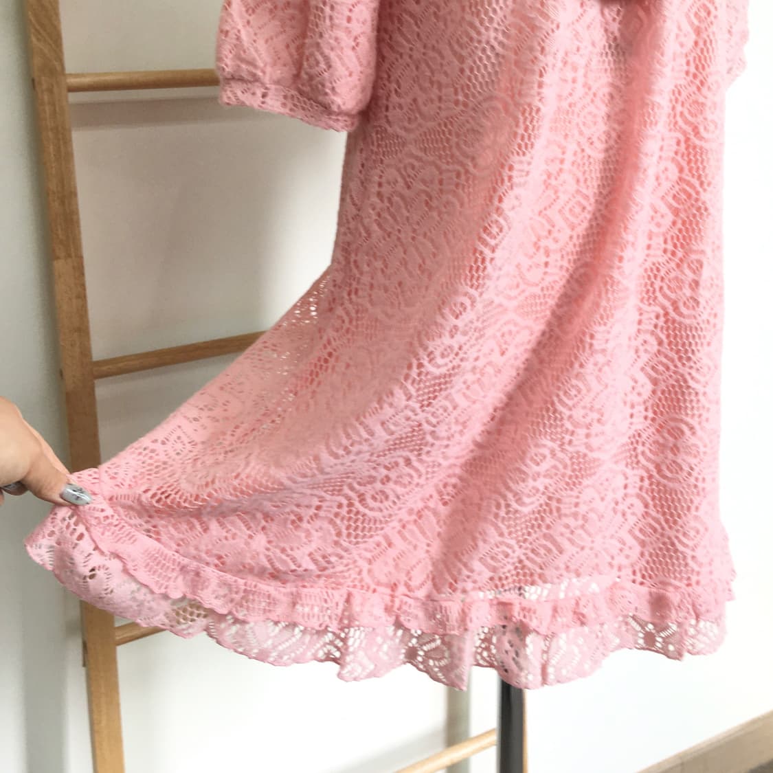 JPN/ 핑크 레이스 펀칭 미니 원피스 모리룩미니원피스 모리걸원피스 상품이미지5