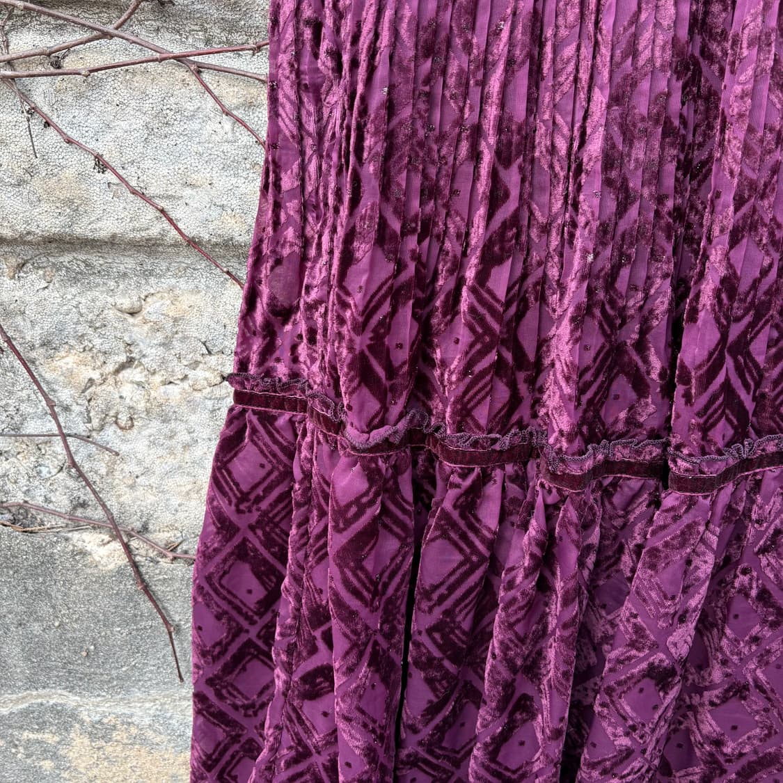 새상품 안나수이 망사 레이스 벨벳 플리츠 롱스커트 빈티지 상품이미지4