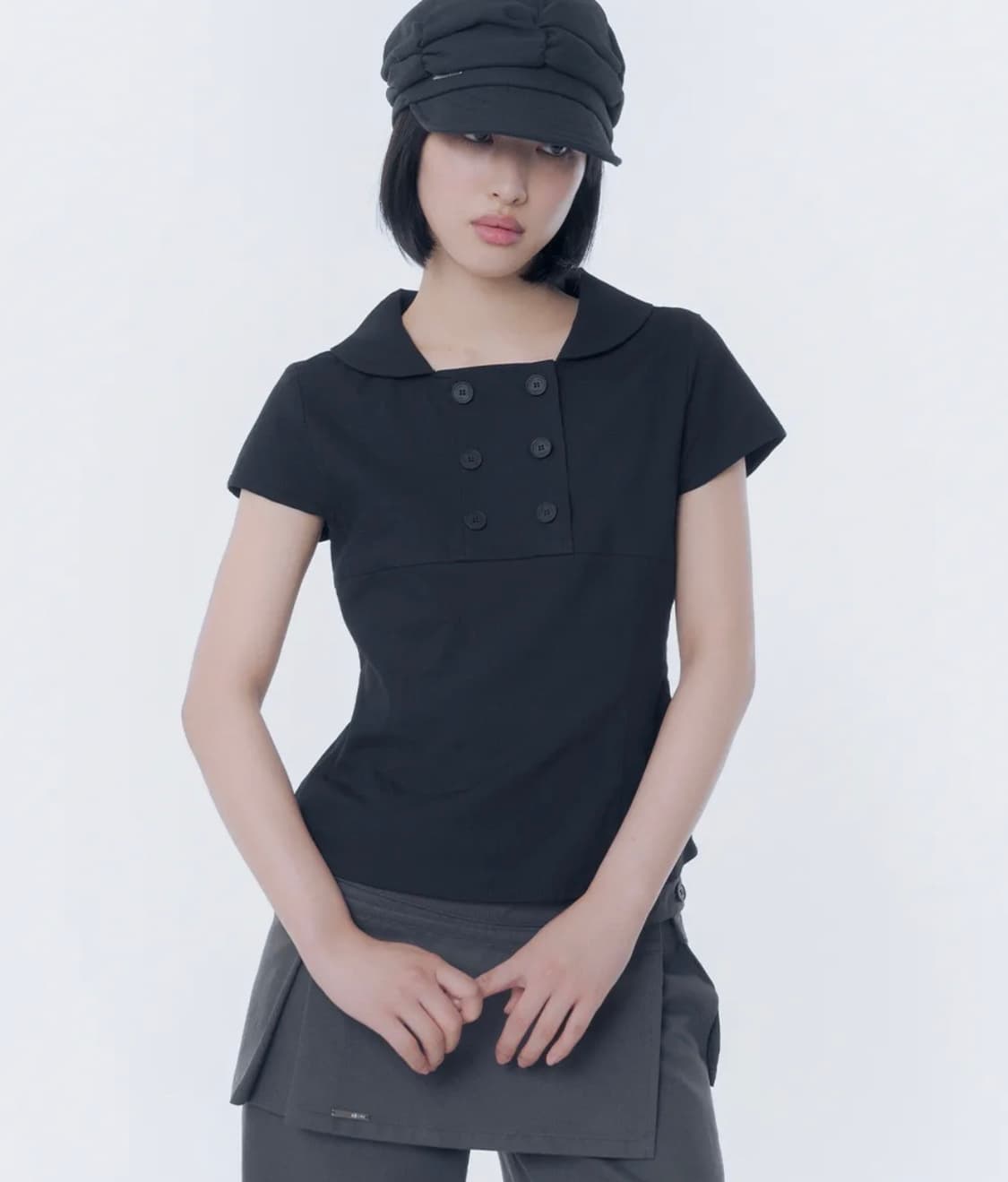 [레이 PICK]Double button shirts top BLACK 상품이미지1