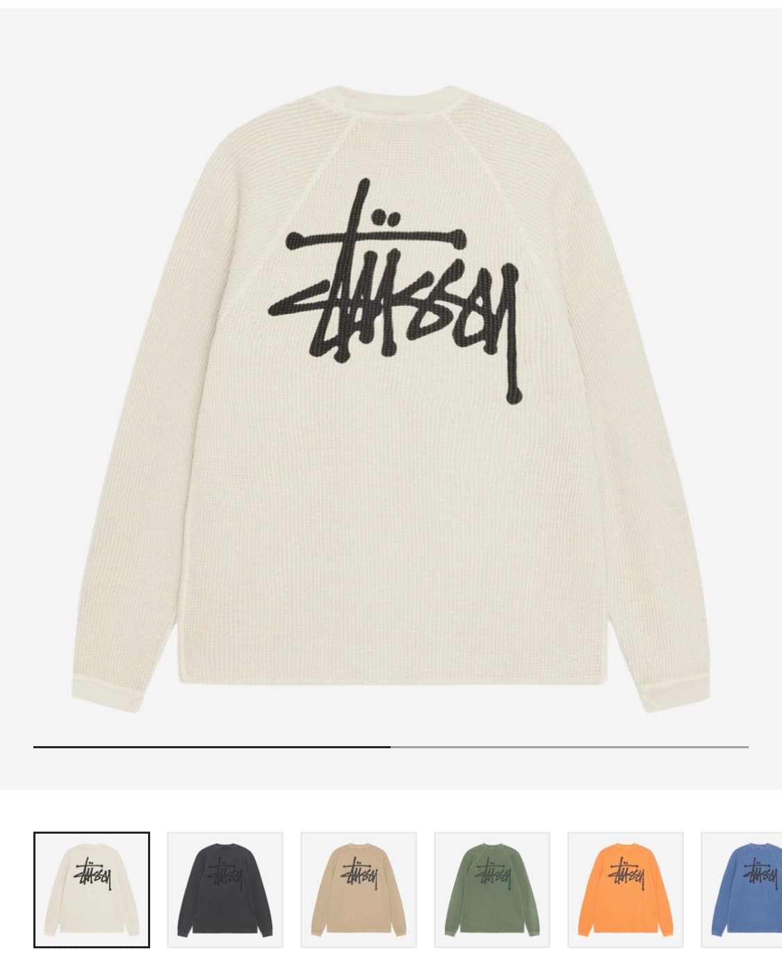 Stussy Raglan Thermal LS Crew Bone 상품이미지1