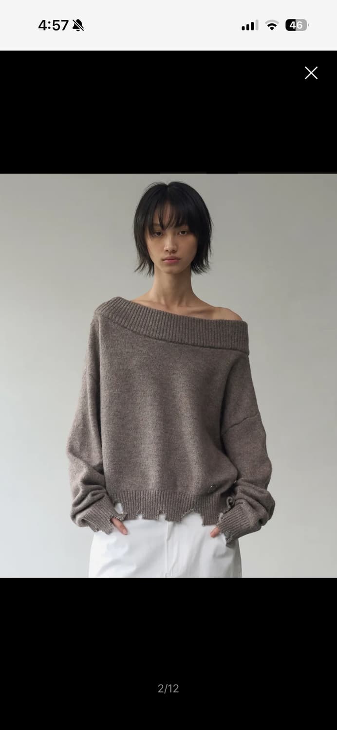 락케이크 오프숄더 데미지 니트 브라운 상품이미지2