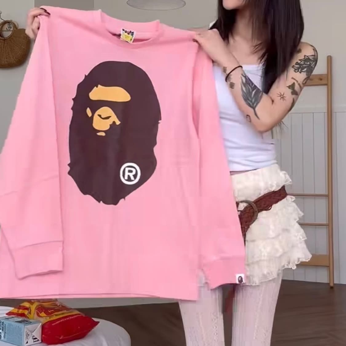 [Bape] 베이프 딸기우유 핑크 빅사루 롱슬리브 상품이미지3