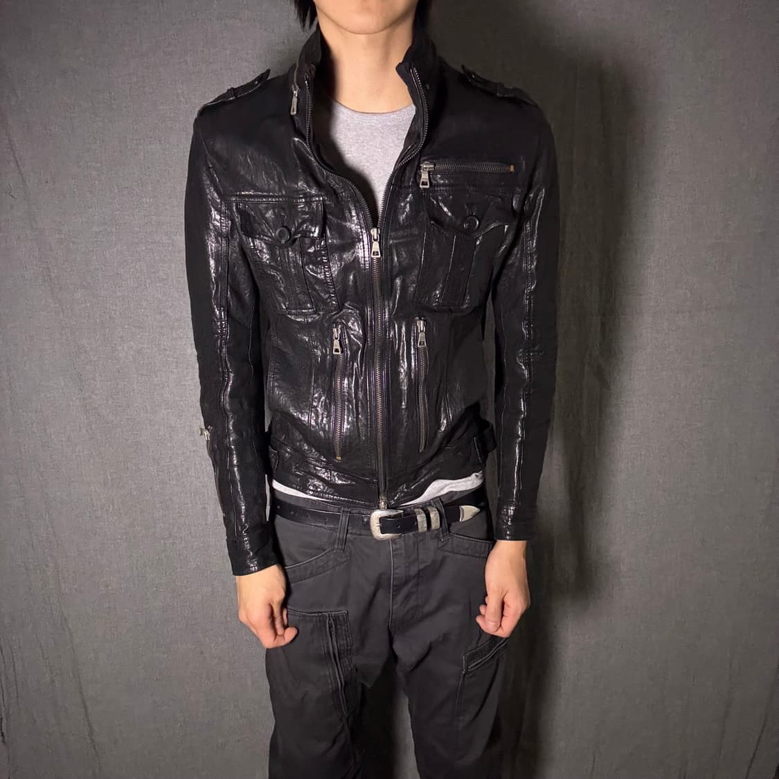 포켓 디테일 양가죽 라이더 자켓 상품이미지1