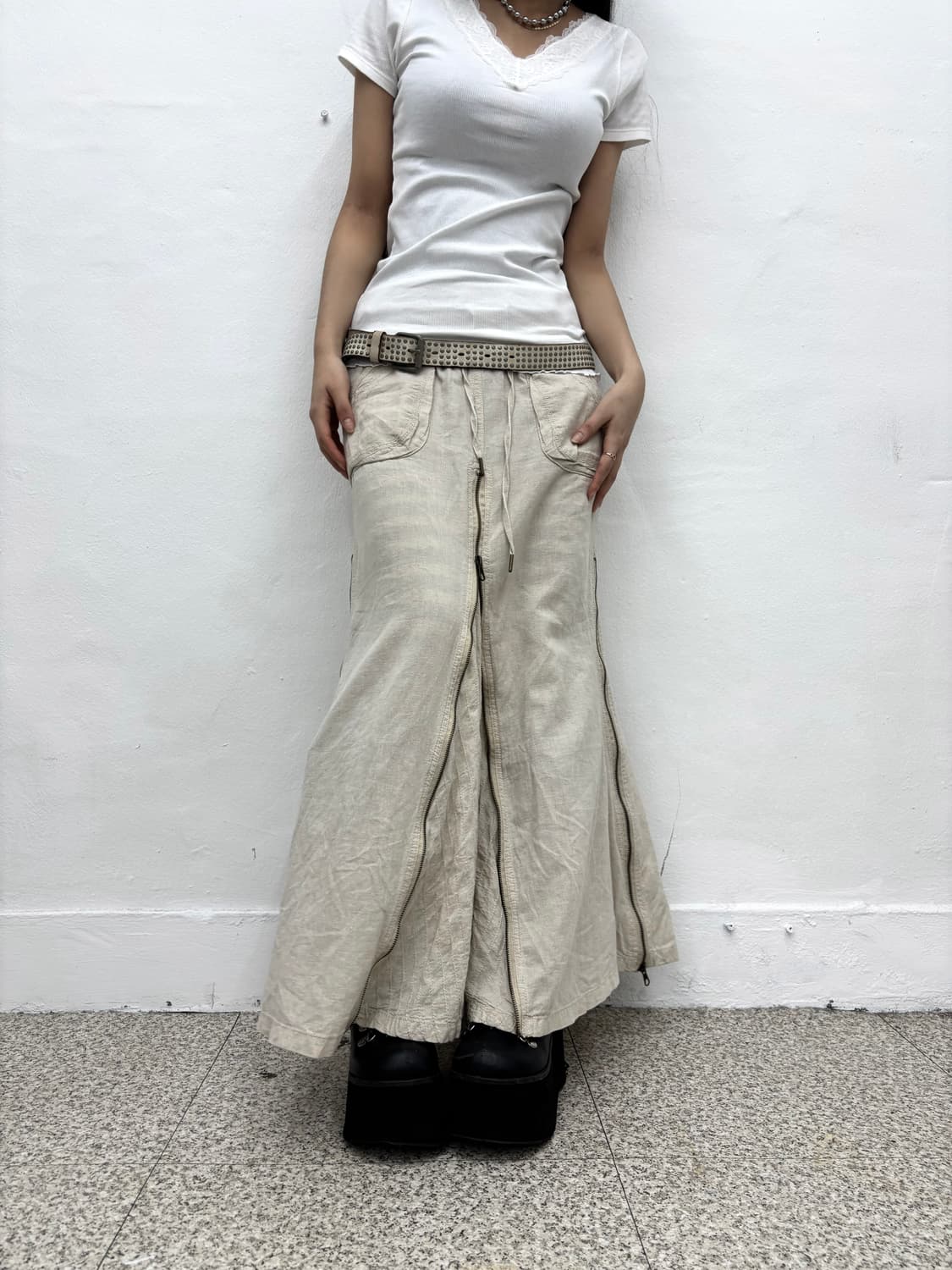 G.O.A beige multi zipper flared long ski 상품이미지7
